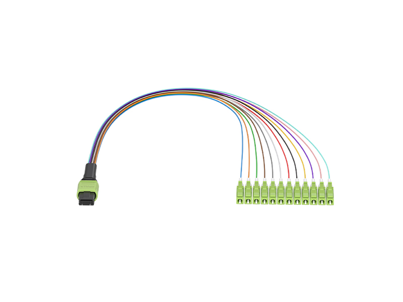 MPO/APC (macho) a LC/UPC OM5 12 n&uacute;cleos MPO/MTP Cables de conexi&oacute;n en abanico de 0,9 mm