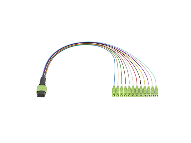 MPO/APC (macho) a LC/UPC OM5 12 n&uacute;cleos MPO/MTP Cables de conexi&oacute;n en abanico de 0,9 mm
