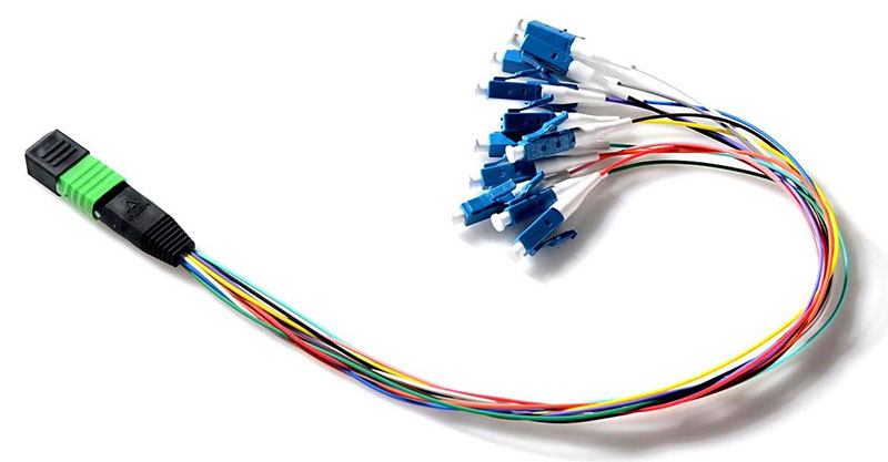 MPO/APC (macho) a LC/UPC SM (monomodo) 12 núcleos MPO/MTP Fan out Cables de conexión de 0,9 mm