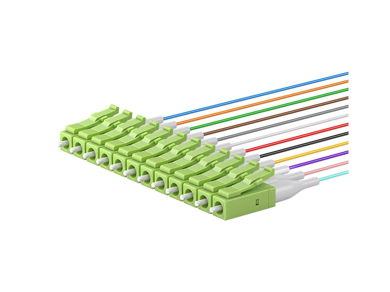 MPO/APC (macho) a LC/UPC OM5 12 n&uacute;cleos MPO/MTP Cables de conexi&oacute;n en abanico de 0,9 mm