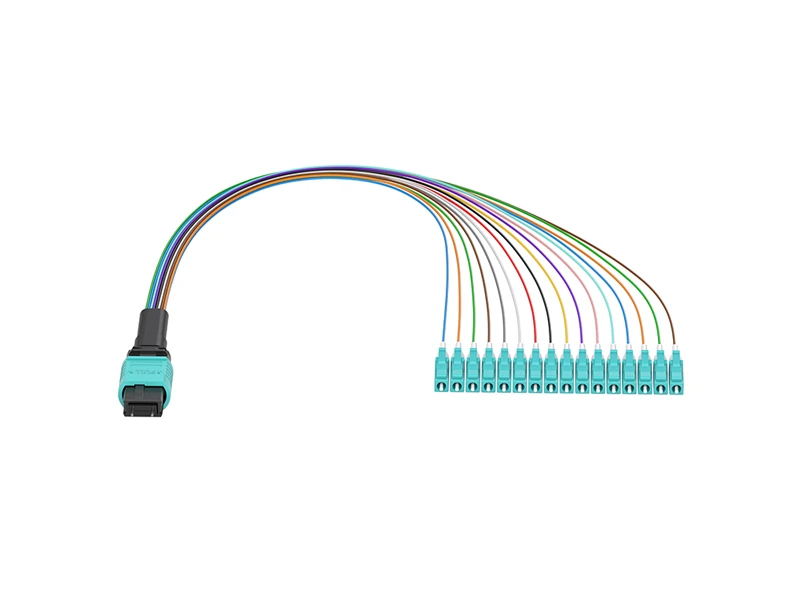 MPO/APC (macho) a LC/UPC OM3 12 n&uacute;cleos MPO/MTP Cables de conexi&oacute;n en abanico de 0,9 mm