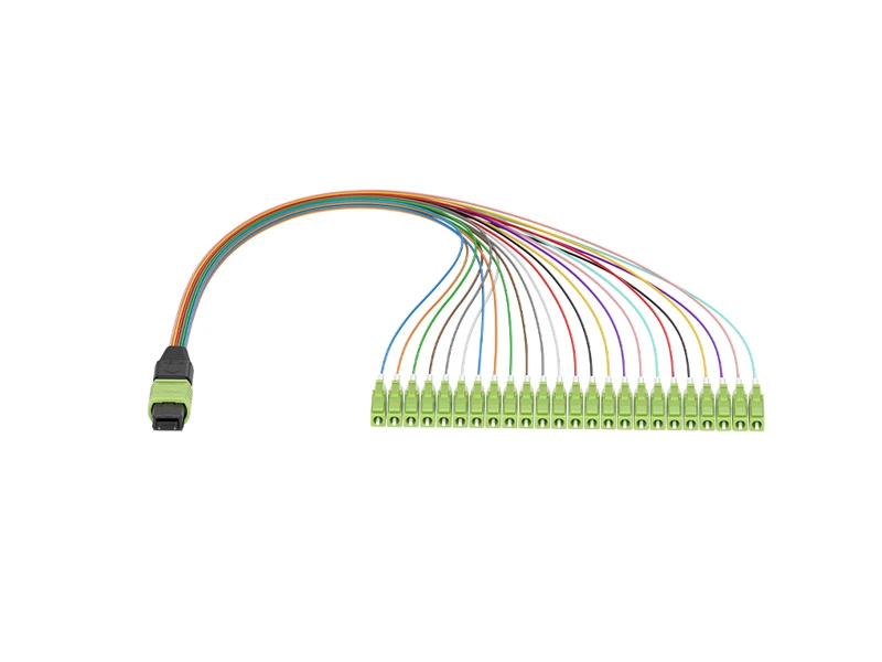 MPO/APC (macho) a LC/UPC OM5 12 n&uacute;cleos MPO/MTP Cables de conexi&oacute;n en abanico de 0,9 mm