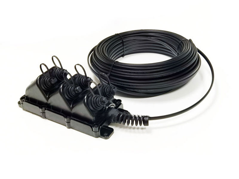 Terminal de servicio multipuerto de 6 puertos con cable alimentador de 6 fibras preterminado, localizable o diel&eacute;ctrico, de 50 a 2000 pies disponible