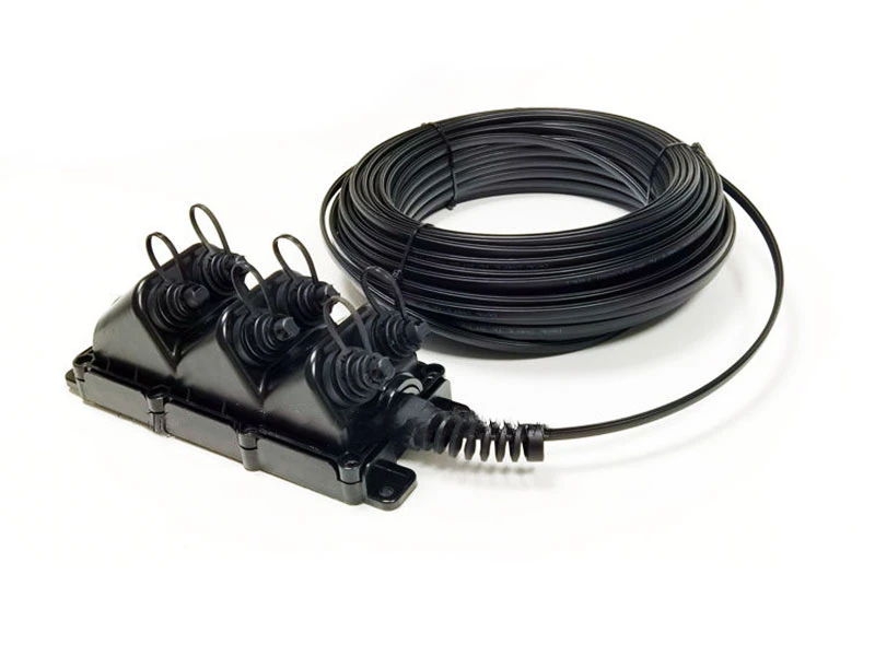Terminal de servicio multipuerto de 6 puertos con cable alimentador de 6 fibras preterminado, localizable o diel&eacute;ctrico, de 50 a 2000 pies disponible