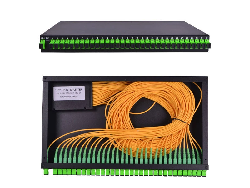 Divisor de fibra &oacute;ptica PLC de 19 pulgadas, 1:32, 1U, altura, tipo RACK, conector SC/APC, marco de distribuci&oacute;n &oacute;ptica, caja de terminales, Panel de conexi&oacute;n