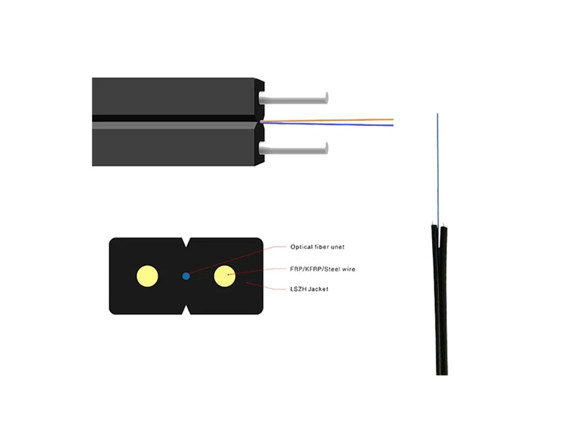 Cable de acometida plana FTTH de fibra &oacute;ptica GJXH 2B6 de 1 n&uacute;cleo para interiores Cable