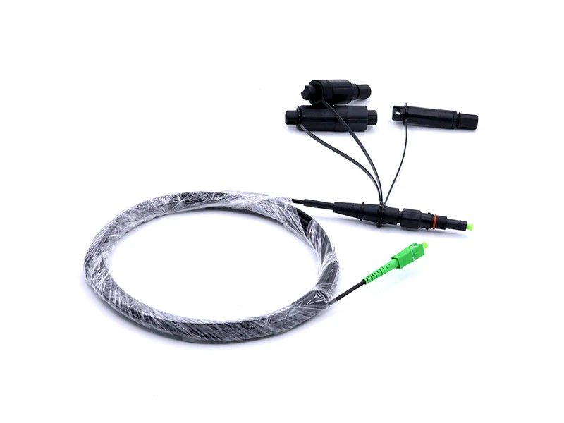 Conjunto de cable de fibra &oacute;ptica tipo puente con conector endurecido monomodo SC APC resistente al agua IP68 3 en 1