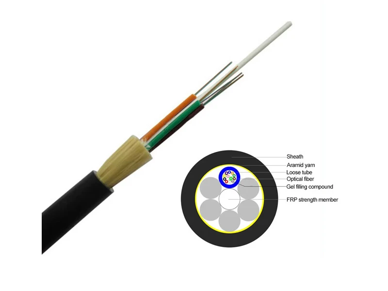 Cable ADSS de calidad para telecomunicaciones, 12 n&uacute;cleos, cable de fibra &oacute;ptica a&eacute;reo para exteriores resistente a los rayos UV, 100 m de tramo El cable ADSS monomodo G652D