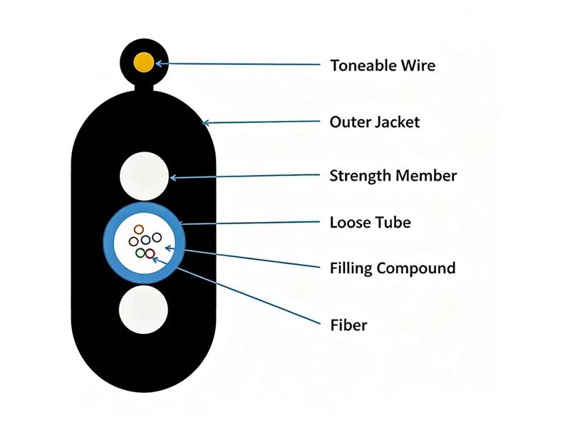 Cable de acometida plana FTTP FTTH de entierro directo relleno de gel tonable