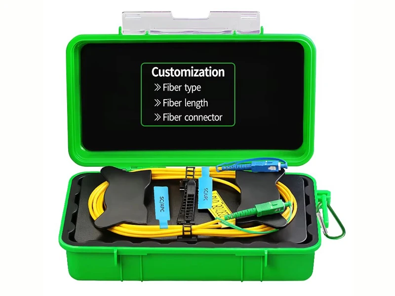 L&iacute;nea de extensi&oacute;n de prueba OTDR SM MM Longitud/tipo/conector personalizados OS2 G652D Caja de cable de lanzamiento OTDR de fibra &oacute;ptica G657A1/A2